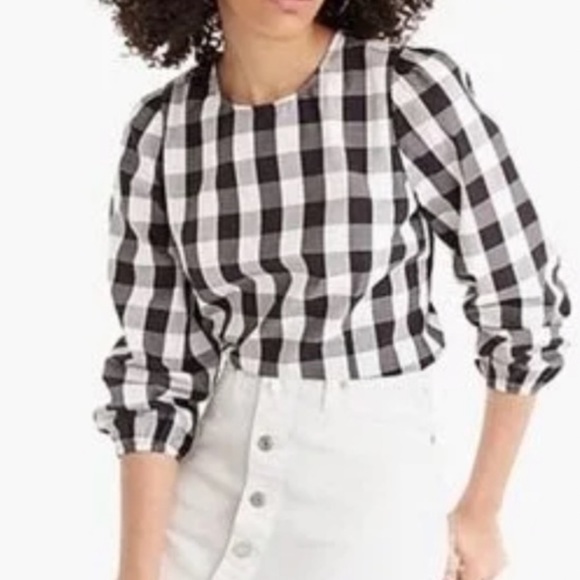 J. Crew Tops - J.Crew Puff Sleeve Blouse, black and white gingham